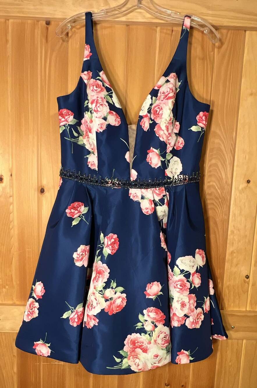 Sherri Hill Floral Print Satin Sleeveless Homecoming Dress Size 14